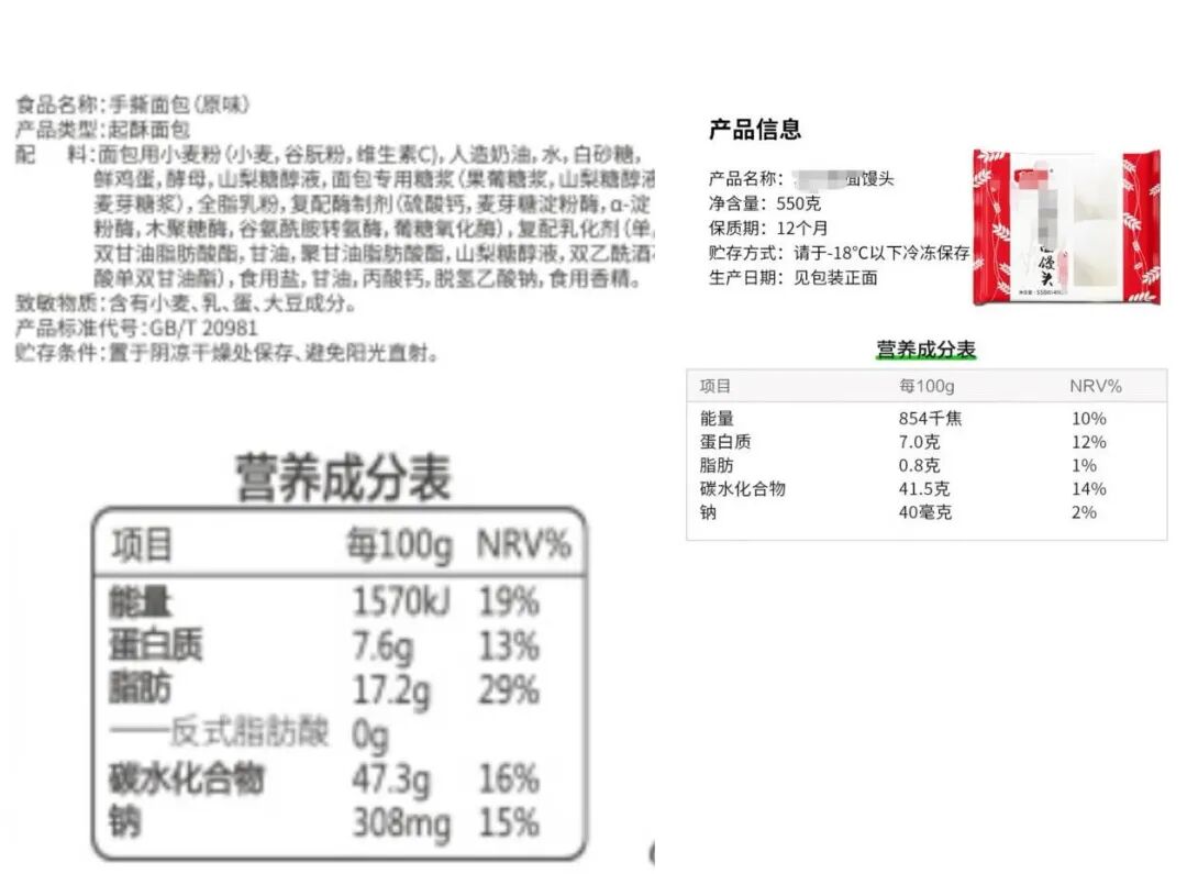 左：面包；右：馒头。图片来源：京东